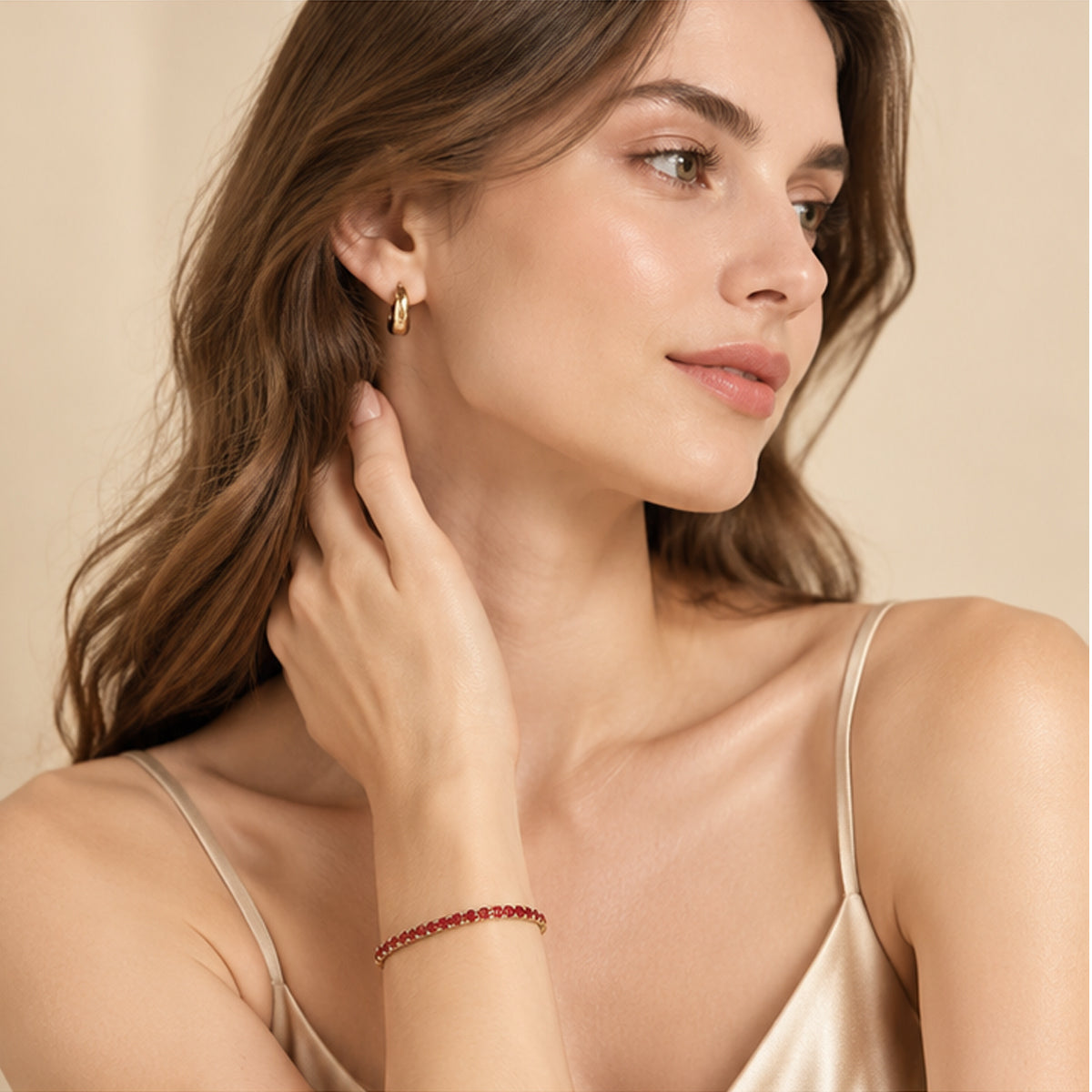 Red zircon inlay simple tennis bracelet