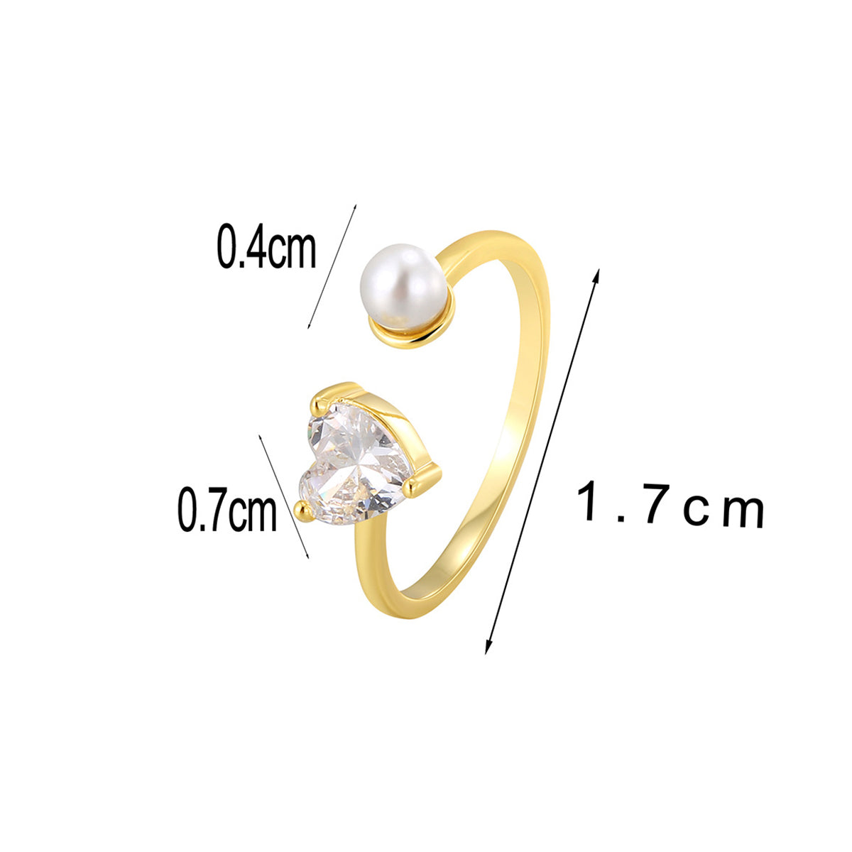 Heart shaped cut zircon pearl inlaid open ring