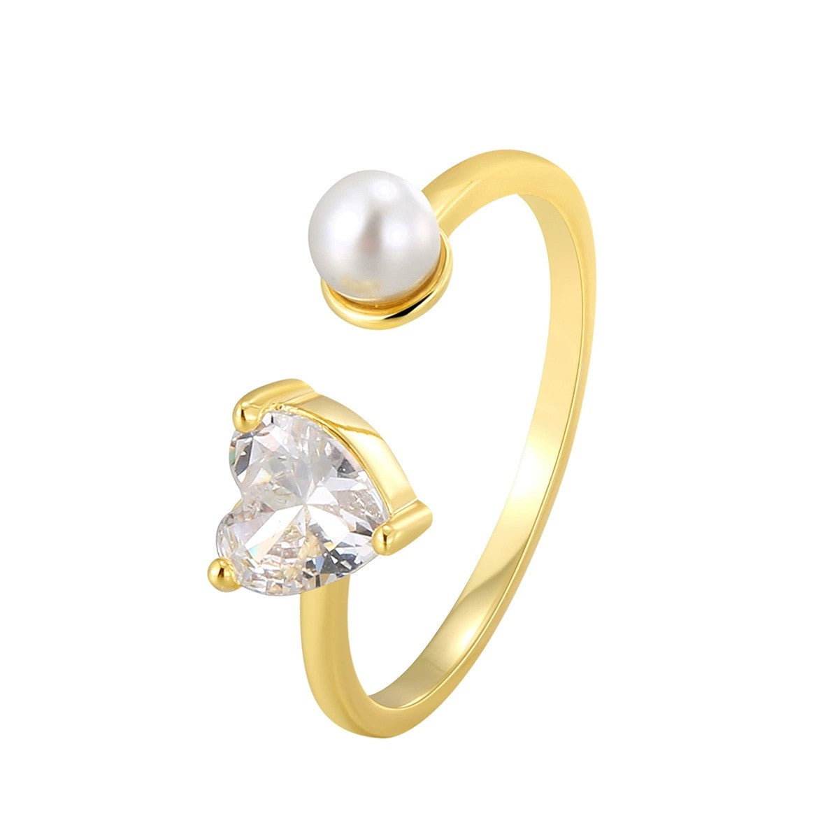 Heart shaped cut zircon pearl inlaid open ring
