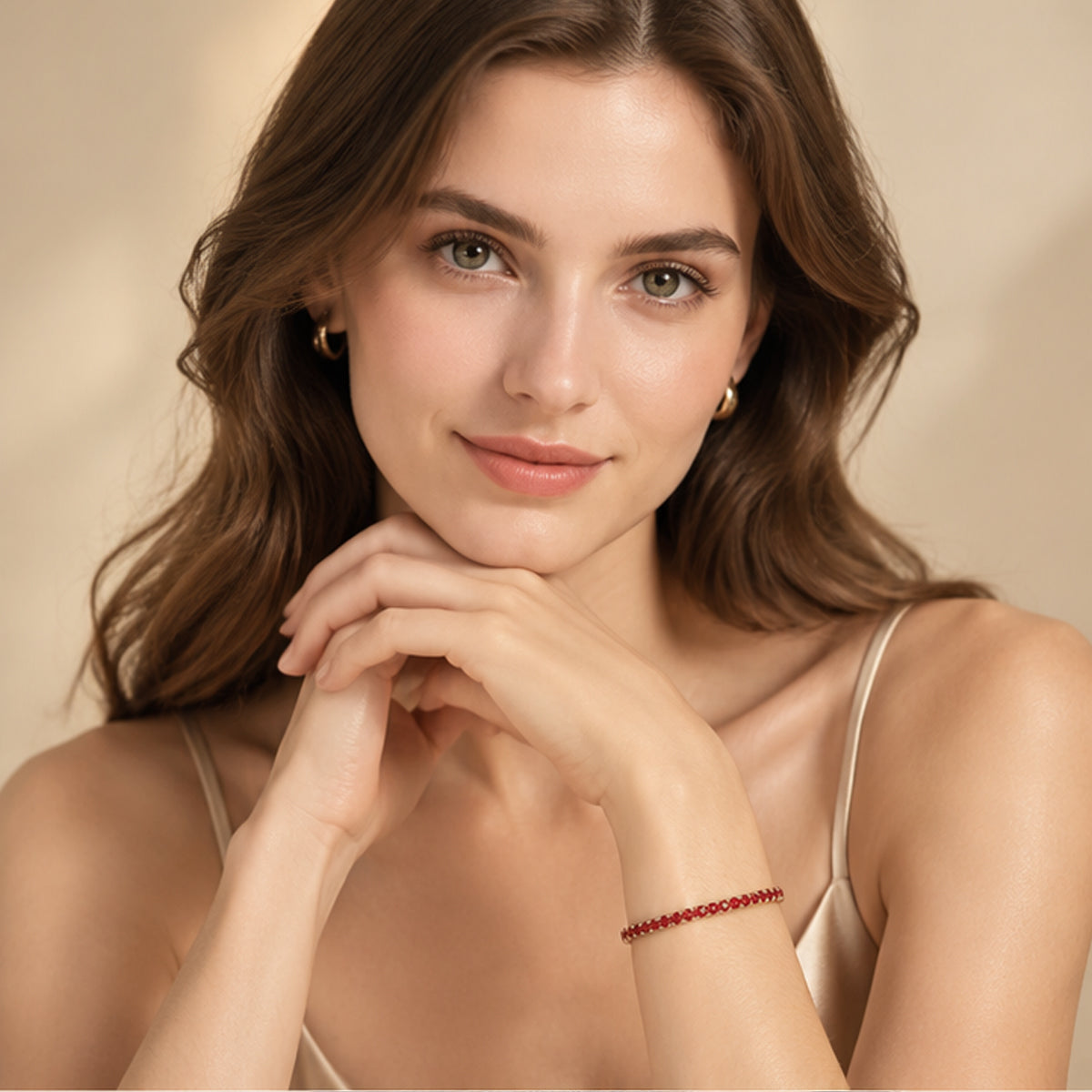 Red zircon inlay simple tennis bracelet