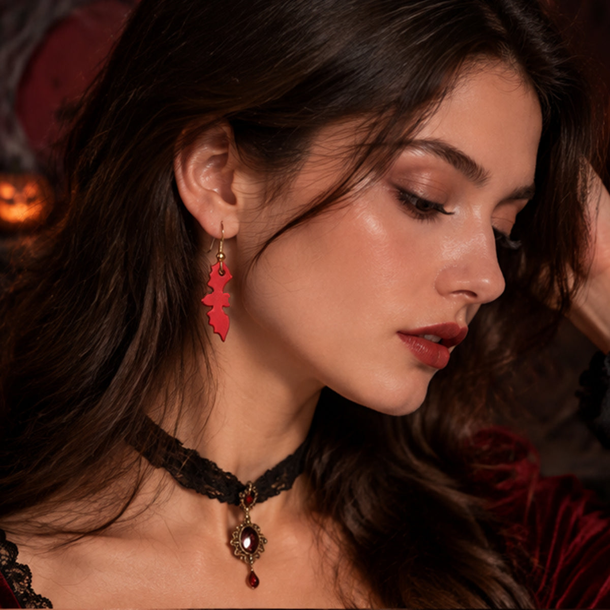 Halloween Wine Red Bat Creative Earrings