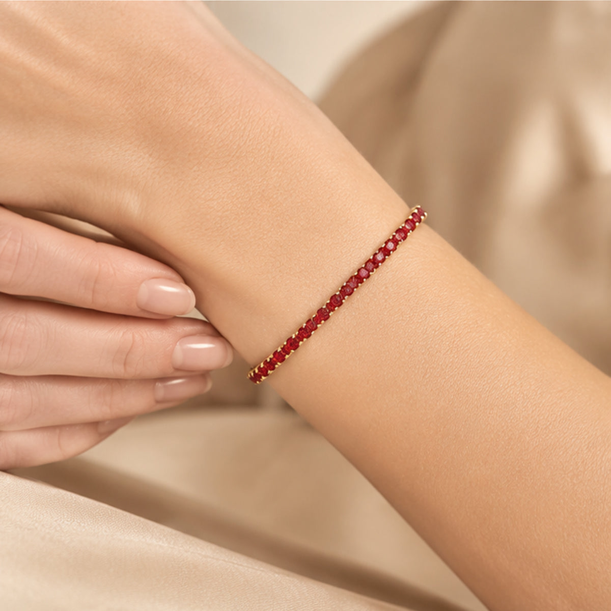 Red zircon inlay simple tennis bracelet