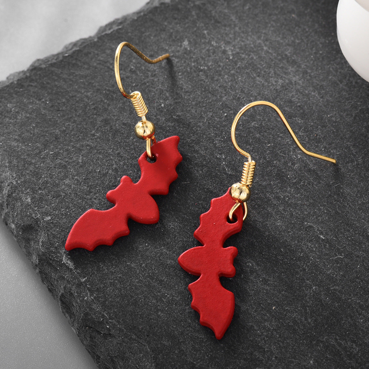 Halloween Wine Red Bat Creative Earrings