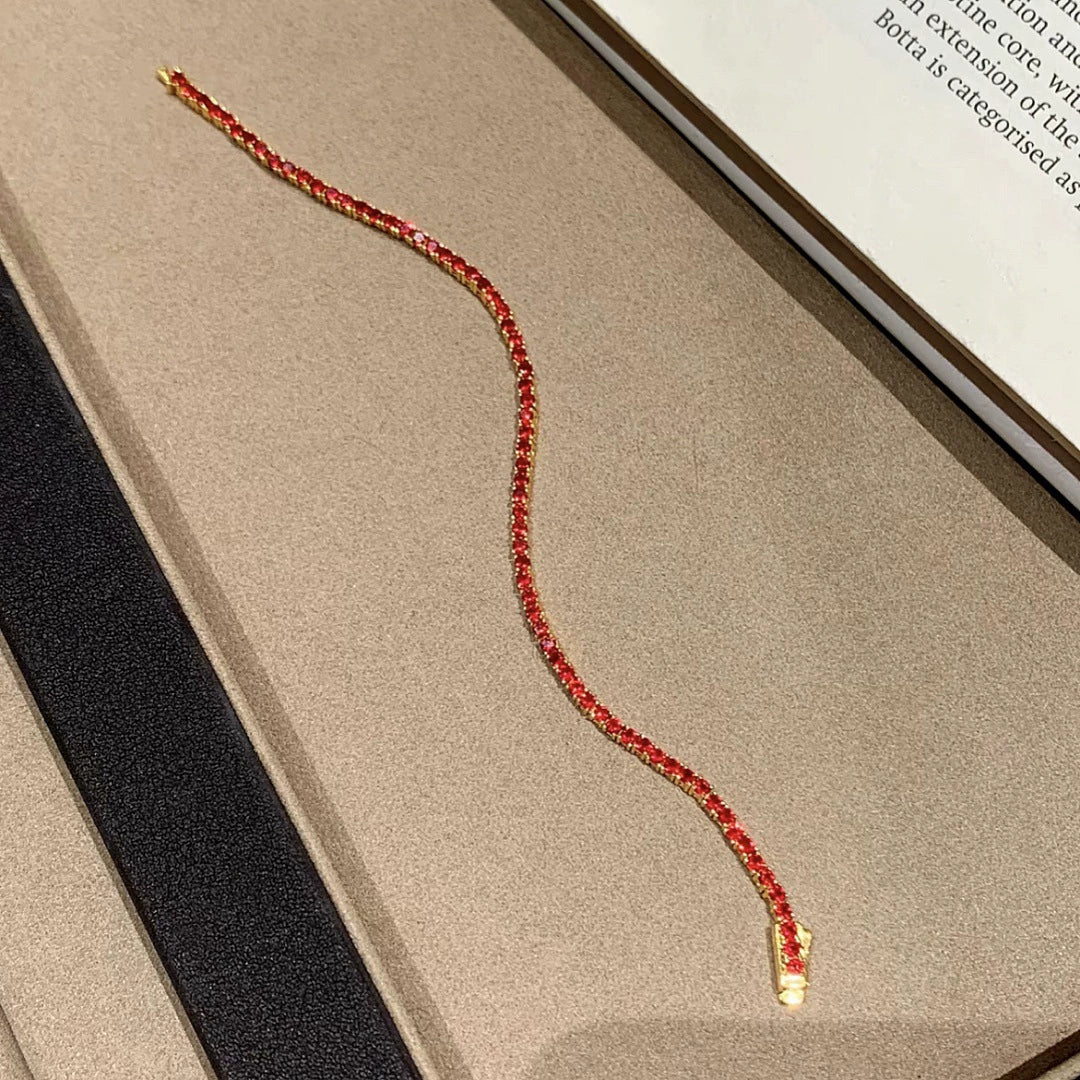 Red zircon inlay simple tennis bracelet